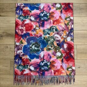 Magic Scarf Company Floral Button Poncho Wrap Scarf Multicolor Artsy Soft Fringe